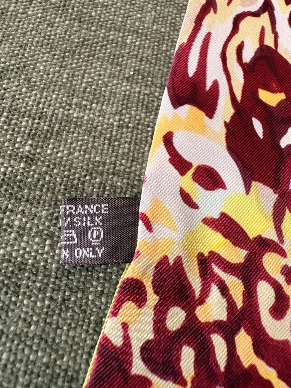 Hermès Yellow Burgundy Silk Twilly Scarf 100% Silk Made in France